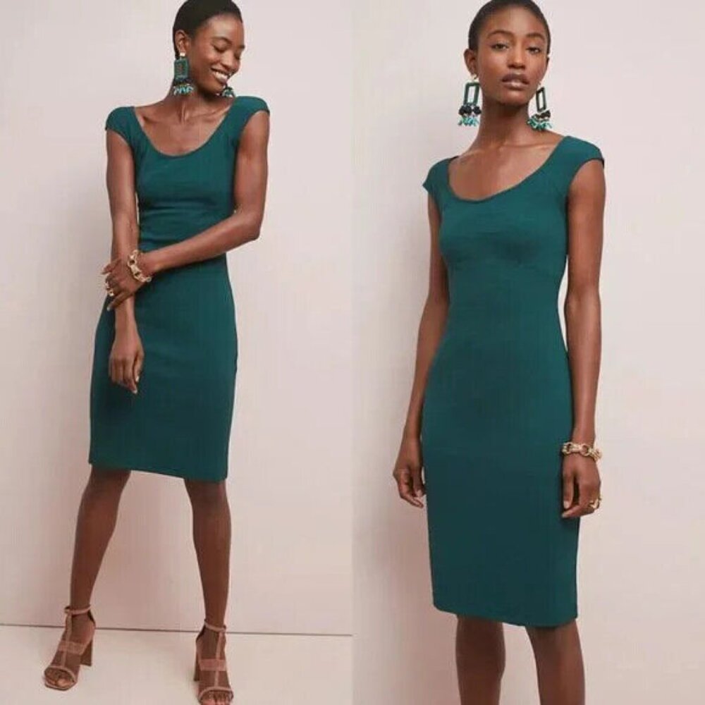 Anthropologie Maeve Womens Dress Clarissa Sheath Size 0 Green Business Casual